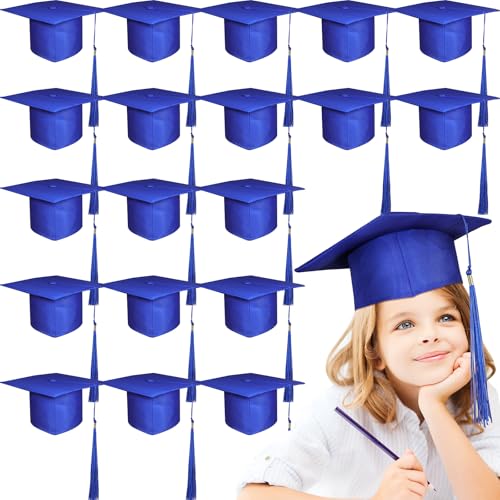 BeapTcely 20 Pcs Preschool Grad Caps Kindergarten Graduation Cap Child Size Grad Hats with Tassel for Preschool (Blue)