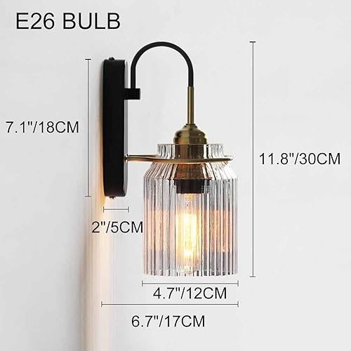 Miniatura 7 de Lámpara de pared moderna de mediados de siglo con base E26E27, lámpara de pared industrial vintage dorada con cuello de cisne de vidrio acanalado