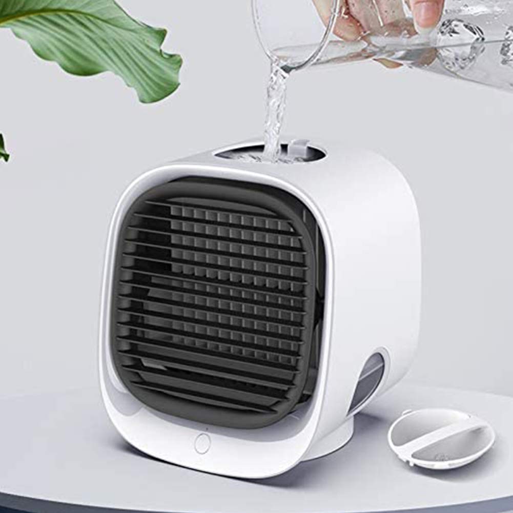 Chłodnica powietrza, mały klimatyzator do pokoju, przenośny klimatyzator, wentylator zasilany USB, wentylator stołowy z chłodzeniem wodnym, dla rodziny, klimatyzacji, podróży (kolor biały)