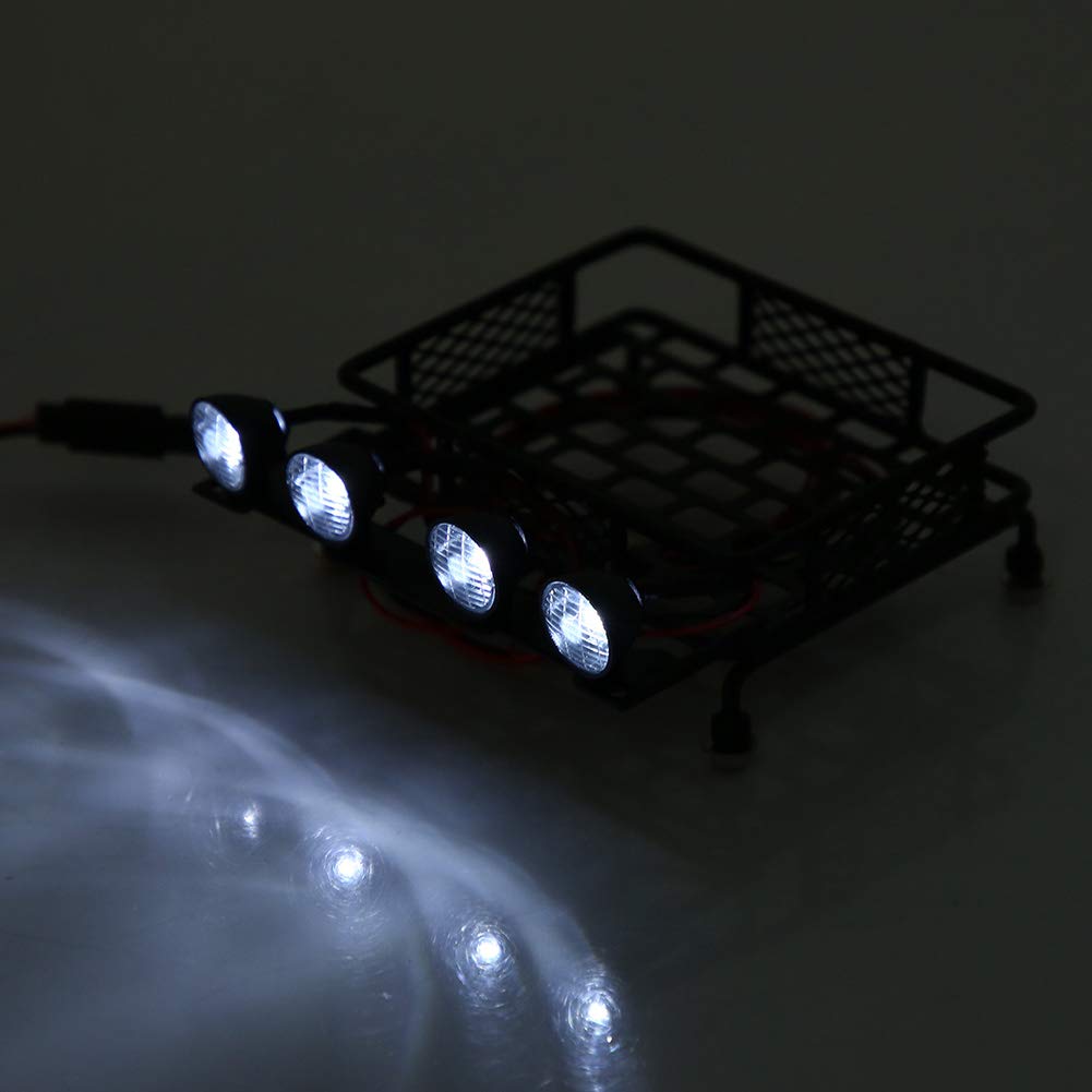SALALIS RC Roof Rack Luggage, Small Size Roof Rack Luggage Carrier With LED Light Round for Axial SCX10 1/10 RC Car (4 white) - Image 2
