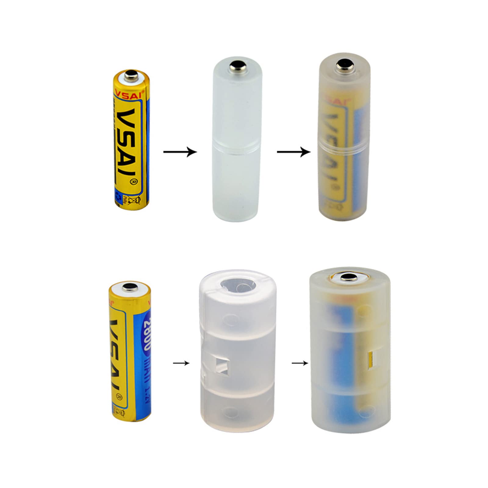 BOGEEL 10pcs to AA Battery Adapter Battery Converter Shells AA to C Battery Adapter Holder with/Metal on Bottom,Plastic