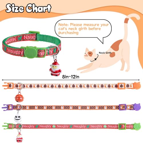 Image of Christmas Breakaway Cat Collars, Holiday Fall Winter Collar with Bell, Kitten Collar Adjustable Safety Buckle for Girl Boy Cats Dogs