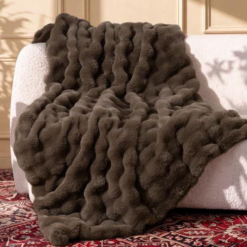 Ultra Soft Cozy Faux Fur Throw Blanket, Brown