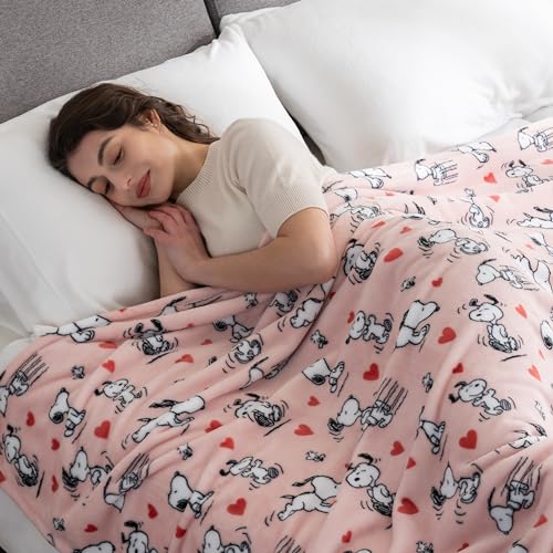 Image of Berkshire Blanket Peanuts VelvetLoft Cute Character Snoopy Plush Blanket,Poses and Hearts Blush,Full /Queen 90 in x 90 in (Official Peanuts Product)