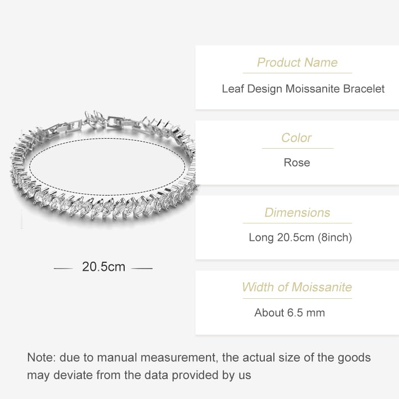 14K Gold Tennis Bracelet for Lady, Leaf-Shaped Design with Moissanite, Birthday Gift for Women2