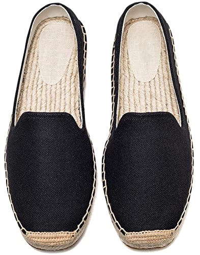 Image of Men's Classic Suede Canvas Round Cap Toe Espadrilles Loafers Pure Color Slip On Comfortable Flats Shoes