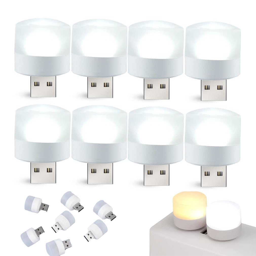 USB Night Light Keyboard Eye Protection Reading Light Mini 5V Led Night Lighting, USB Plug-in Night Lights, Round Mini Night Lamp, Portable Night Lamps, Soft Light Eye Protection Lights (White, 20PCS)