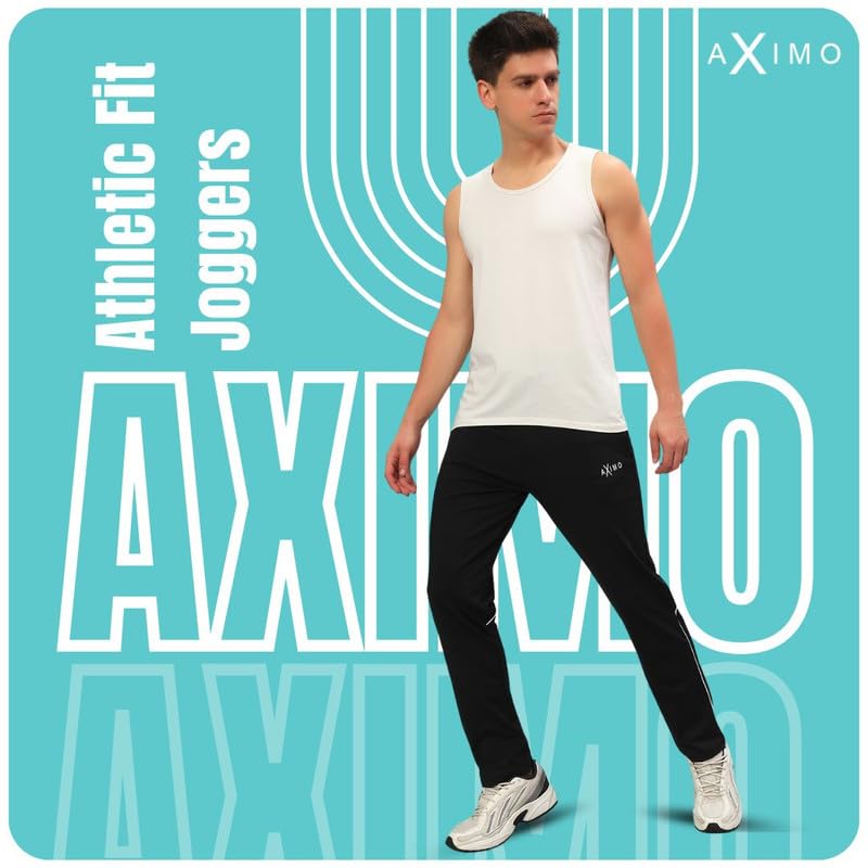 Image of AXIMO Sports Track Pants for Men | Athletic Fit Joggers with Side Stripes | Stretchable & Breathable Fabric | Elastic Waistband with Drawstring | Gym, Running & Casual Wear,Mens Track Pant