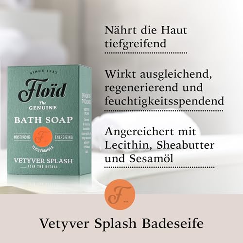 Floïd Vetyver Splash Bath Soap, 100 % pflanzliche Bade- & Duschseife mit pflegendem Lecithin, Sheabutter & Sesamöl, schützt die Haut und macht sie weich und geschmeidig – Bild 4