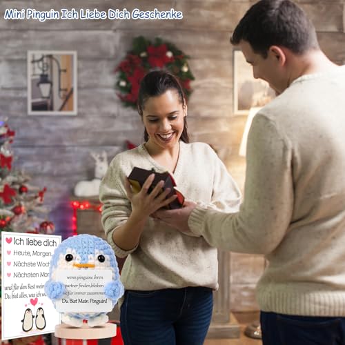 BOAITE Ich Liebe Dich Geschenke für Frauen Männer, Geschenk für Paar- Gestrickter Pinguin, Partner Geschenke, Hochzeitstag, Jahrestag für Sie Ihn, Liebes Geschenk für Ihn Sie