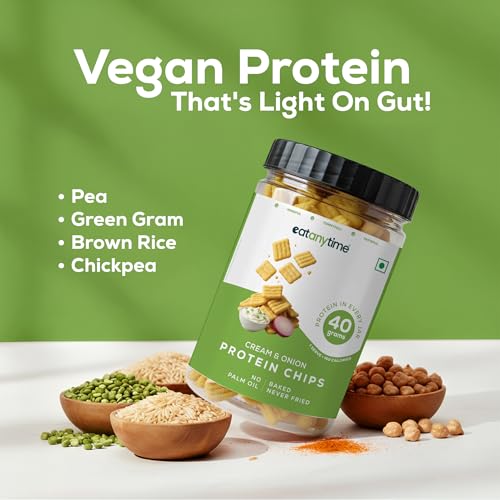 Image of Eat Anytime - Multigrain Protein Chips, Cream N Onion | 40 g protein per pack | Baked, Not Fried | No Palm Oil | High Protein, Low Calories (under 160) | 150 g