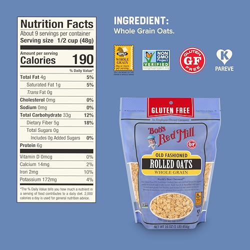 Image of Bob's Red Mill Gluten Free Old Fashioned Rolled Oats, 16oz (4 Pack)