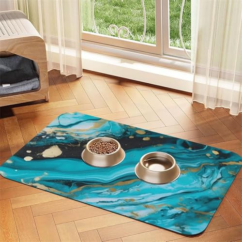Tapis de nourriture pour chien gamelle bleu turquoise imperméable antidérapant