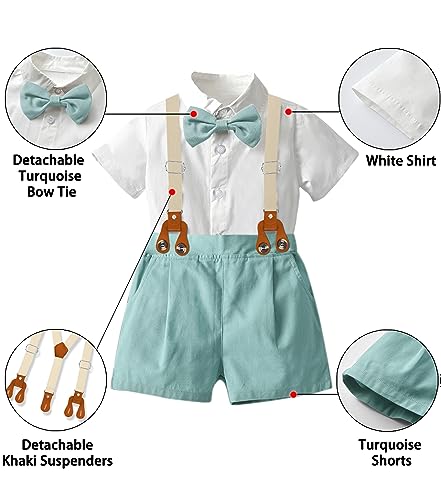 Image of SANGTREE Baby Shorts Dress Clothes Set, T-Shirt + Bowtie + Suspender Shorts Outfit, 3 Months - 14 Years