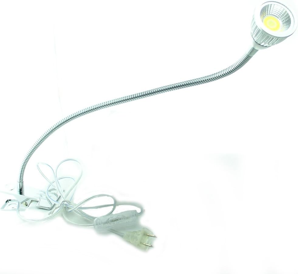 QUANS 5W 3 Colors LED COB Clip on Light Silver 19.68 INCH 50 CM Tube Desk Flexible Table Bed Lamp Work Home Design Lighting 110V 220V 85V - 265V AC with US Plug Switch on Off 500LM (Silver)