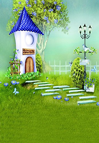 Laeacco 5x7ft Vinyl Cartoon Drawing Photography Background Fantasy Wonderland Garden House Stone Road Lamp Grassland House Scene Photography Fairytale Background Newborn Baby Girls Photo Portraits Wantitall