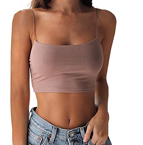 Clearance Women's All-Match Spaghetti Strap Crop Top Teen Girls Summer Cami Vest Tank Top Bra (Khaki, S)