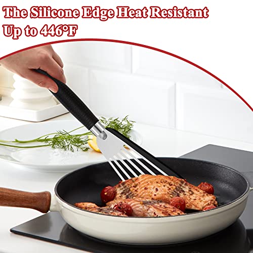 Fish Spatula, Silicone Edge Stainless Slotted Steel Fish Turner Cooking Spatula For Nonstick Cookware Pans, Bpa Free Heat Resistant Kitchen Thin Edge Fish Flipper Spatula For Grill Dishwasher Safe #TOP2
