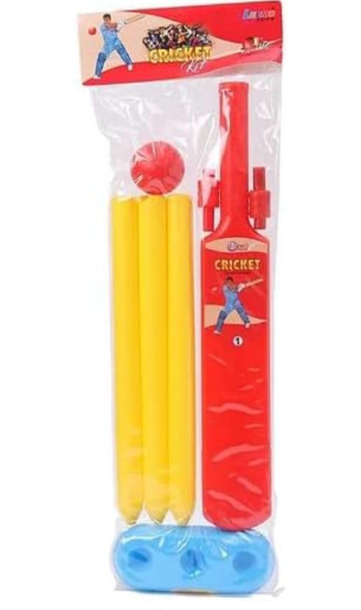 Kids Plastic Cricket Set, Size 2, with Bat, Stumps and Ball, Red and Yellow-picture-55