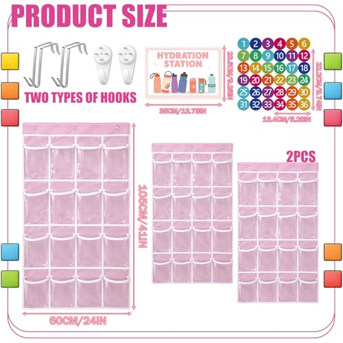 2-Pcs-Water-Bottle-Organizer-for-Classroom-32-Holders-over-the-Door-Storage-Rack-for-Cup-and-Various-Sizes-with-Hydration-Station-Sign-StickerPVCClassicPink