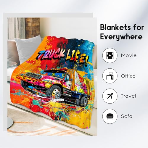 Kids Blanket Truck Blankets Gifts for Boys Toddler - 30x40 Inches Soft Flannel Throw for Couch