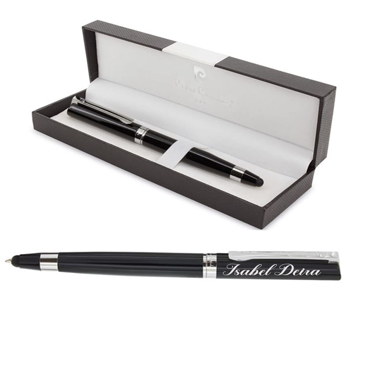 Bolígrafo personalizado pierre cardin grabado con nombre y fecha - Bolígrafo grabado con touch color negro