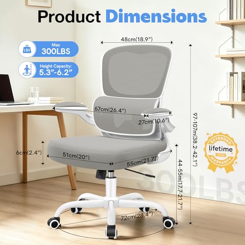 Image of ALLGOD Ergonomic Office Chair, Breathable Mesh Ergonomic Desk Chair with Adjustable Lumbar Support, Flip-up Armrests, Computer Chairs Comfortable for Home, Office, Work, 300lbs, LightGray, Upgrade