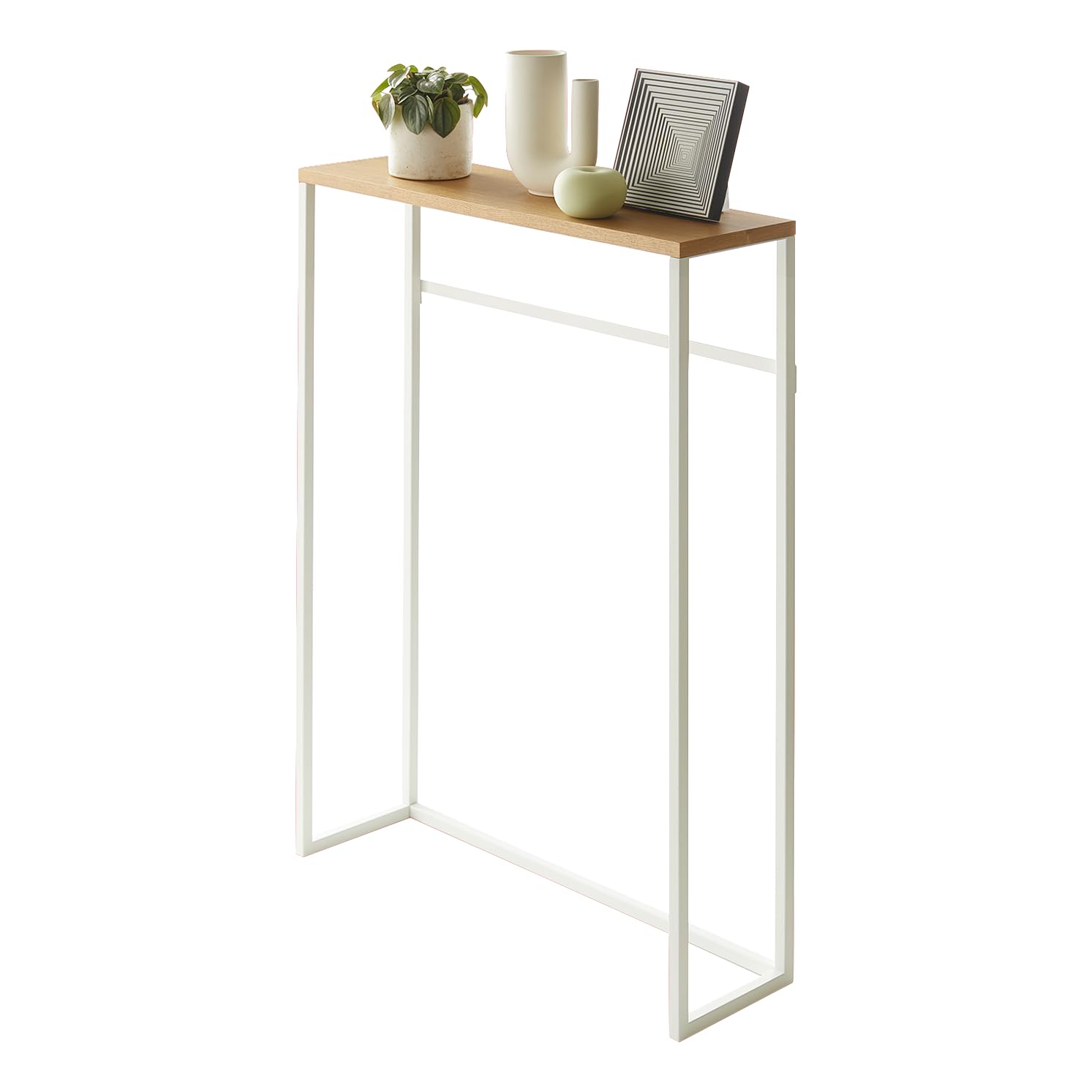 Home Modern Console, Slim Narrow Accent Entryway Or Living Room, Metal and Wood Skinny Hallway Or Sofa Table | Steel, One Size, White