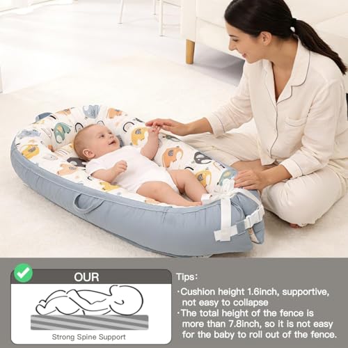 Baby Nests, Baby Lounger for Newborn, Portable 100% Breathable Cotton Infant Lounger Nest for Home and Travel, Newborn Babies Essentials Gifts 0-12 Months (Big Elephant) - Image 5