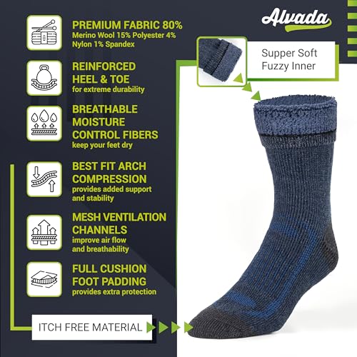 Image of Alvada Warm Thermal Wool Socks for Winter Moisture Wicking and Breathable Cozy Boot Socks