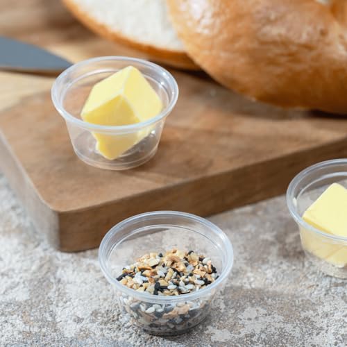 Image of Karat 0.75 oz Disposable Plastic Portion Cups [2500 ct] - Clear PP Sample Cups for Condiments, Sauces, Food Sampling