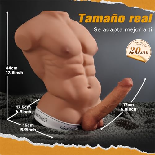 Image of Male Sex Doll for Women with 8in Flexible Huge Dildo, Realistic 3D Muscular Male Torso Sex Dolls with Tight Anal for Men Gay Couple, Sex Toy for Female Masturbation
