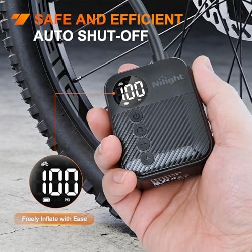 Image of Nilight Mini Bike Pump with Gauge Fast Inflate Tiny Bicycle Air Pump Portable Air Inflator 150PSI with Presta and Schrader Valve for Road Mountain Bike E-Bike Motorcycle Ball