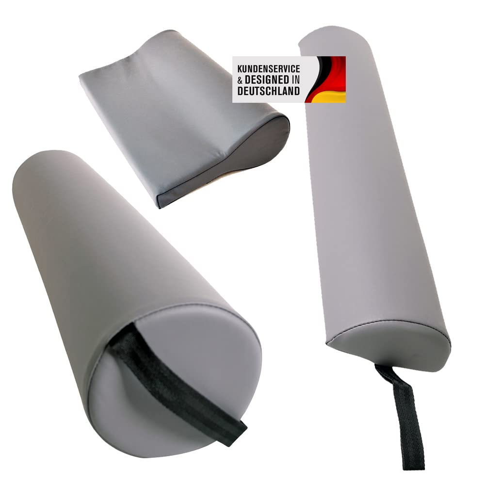 Set di 3 accessori per massaggi, composto da 1 rullo per ginocchia con manico, 1 rullo per supporto e 1 poggiatesta per lettino da massaggio, idrorepellente, colore grigio