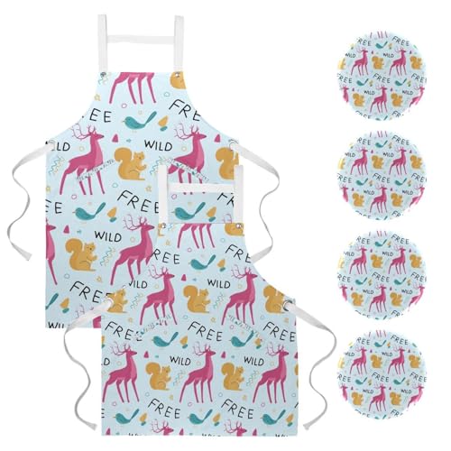 Lot de 2 tabliers de cuisine avec motifs cerf rose et écureuil sauvage