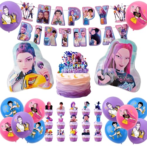 31Pcs Hunters Luftballons Geburtstag Party Set Hun-trix Ballons Geburtstagsdeko Kpo Demo Cake Topper Tortendeko Set Anime Party Zubehör K-P0p Birthday Decorations