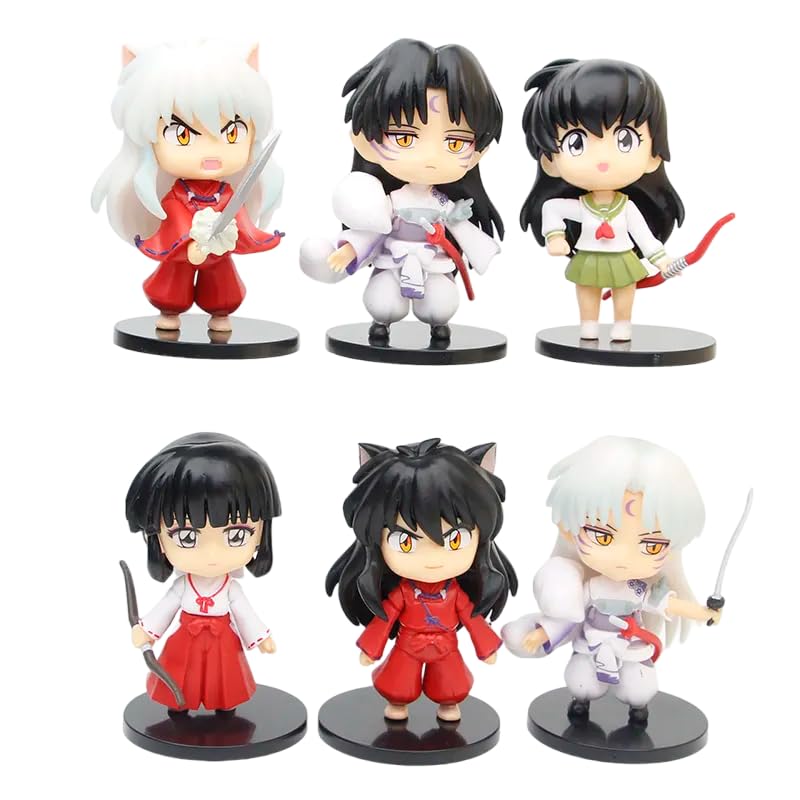 Trunkin Inuyasha Set of 6 Action Figure 10CM Anime Sesshoumaru Higurashi Kagome Miroku PVC Action Model Figures Toys Weeb Manga Collectible