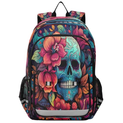 Sac à dos d'école fleur de crâne pour enfants et ados