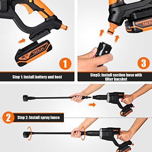 TACKLIFE Cordless Pressure Washer, 20V 2.0AH, 6-in-1 Adjustable Nozzle, 319 Max PSI Portable Power Cleaner, Suitable for Washing Cars, Cleaning floors and Watering Flowers-KDPW20A