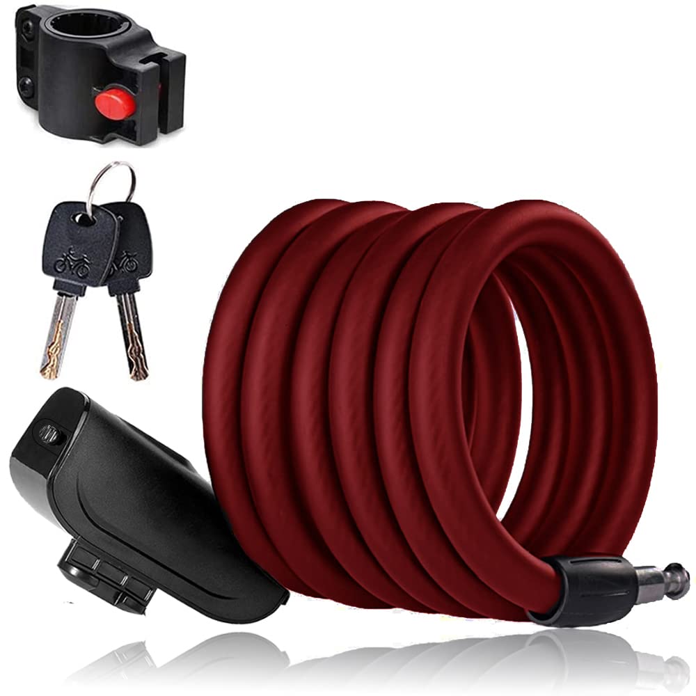 SenluKit Fietsslot, Veiligheidsniveau, Zeer Hoog, Spiraalkabelslot, Fietsslot Met Sleutel, Anti-Diefstal, 180 Cm, Rood