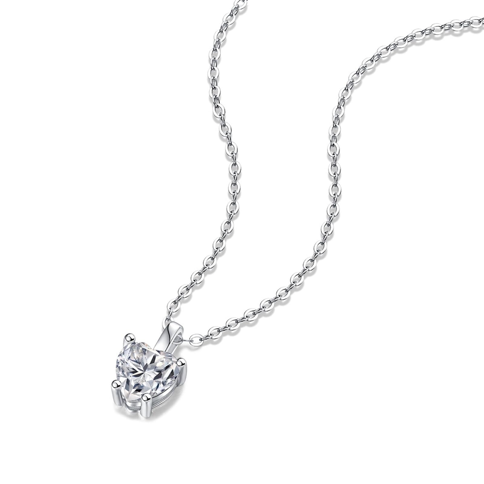 Collar de moissanita para mujer en oro blanco/platino, 4 puntas solitario en forma de corazón, delicado collar de oro para cumpleaños