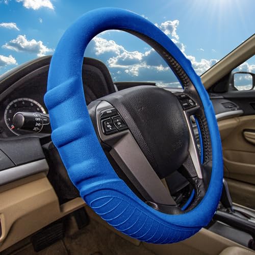 Image of FH Group Universal Fit Silicone with Grip and Pattern Massaging Grip Steering Wheel Cover fits most Cars, SUVs, Trucks, and Vans Dark Blue