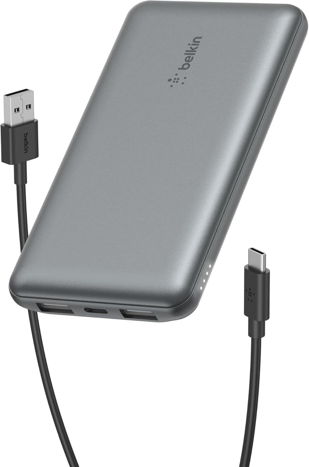 Belkin Powerbank 10000mah, tragbares USB-C-Ladegerät mit 1 USB-C- & 2 USB-A-Anschlüssen, Akkupack zum Laden mit bis zu 15 W, Externe handyakkus für iPhone, Galaxy, Pixel, AirPods, iPad – Spacegrau