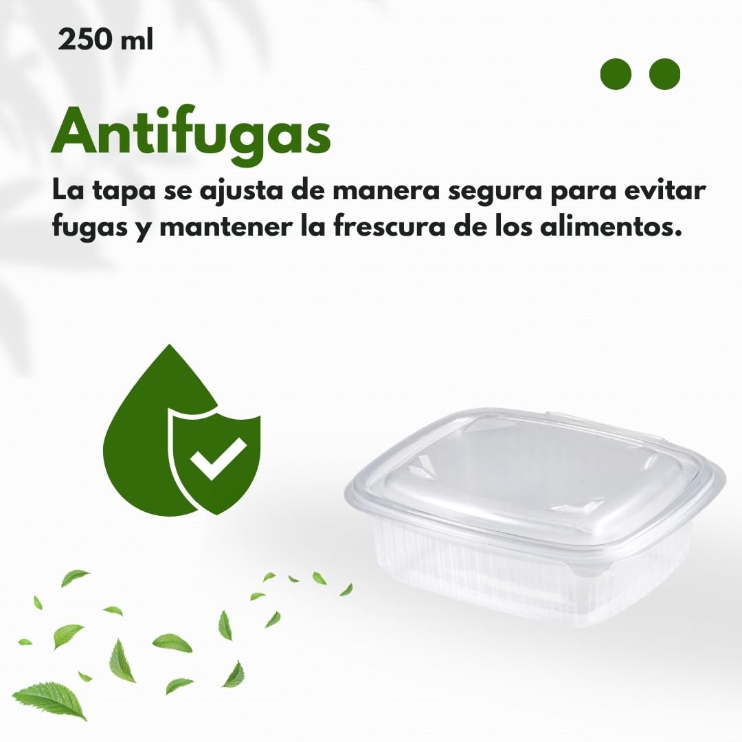 Envases para alimentos ecológicos de plástico reutilizable apto para el microondas y congelador con tapas de bisagra, Ideal para transportar comida, 250 ml, 600 uds