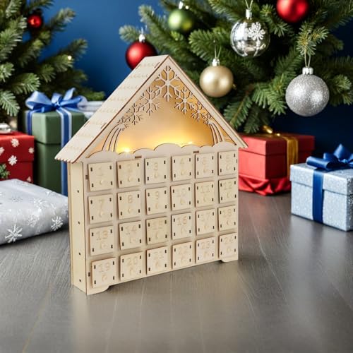 Maison en bois calendrier de l'Avent LED pour illuminer votre salon