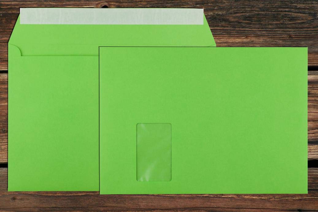 Intensiv-grüne Elco Color Briefumschläge mit Fenster (lasertauglich) / 229 x 324 mm (C4) / mit Abziehstreifen/Versandtasche/haftklebend / 250 Stück