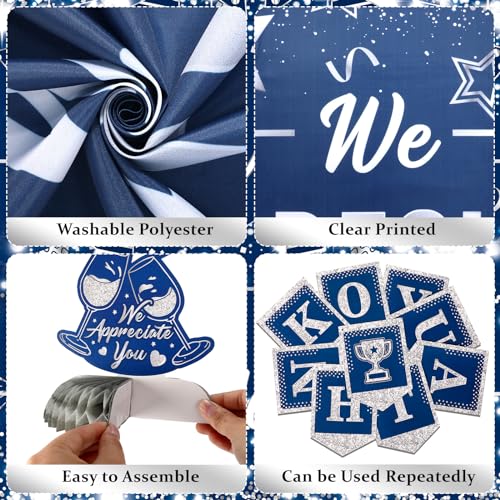 Image of We Appreciate You Banner Decorations Blue Silver Thank You for All You Do Banner Honeycomb Centerpiece Hanging Swirl Employee Staff Appreciation Gifts Teacher Appreciation Christmas Party Decor