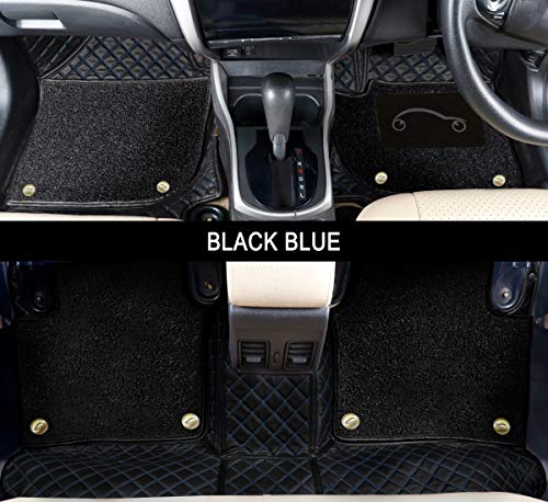 Image of Autofurnish Luxury 7D Car Mat Full Set for Hyundai Creta 2015-19 || Luxury Leather Dual-Stitch Full Set 7D Car Floor Mat || 100% Waterproof || Color : Black Blue