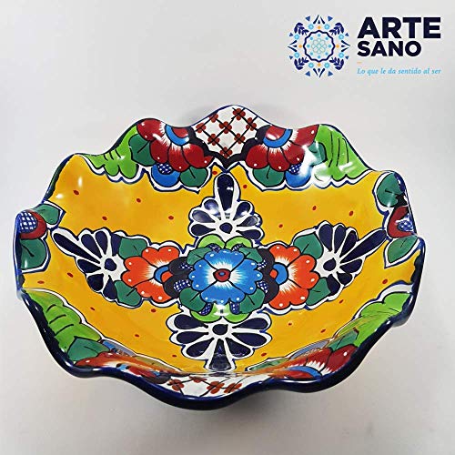 Artesano | Fruit Bowl - Decorative Plate - Hand Painted Mexican Pottery Talavera - 11.4" (Yellow) #TOP5