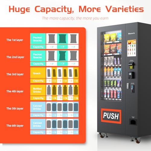 Image of Beverage Snack Combo Commercial Vending Machine for Business with Credit Card Reader & Bill and Coin Acceptor Refrigerated Cold Drink soda with Temp Control Touch Screen